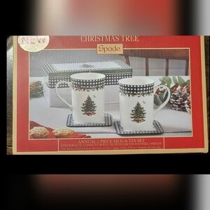 Spode Annual Christmas Tree 5 Piece Tin Set 2 Mugs , Coasters, Tin 2024